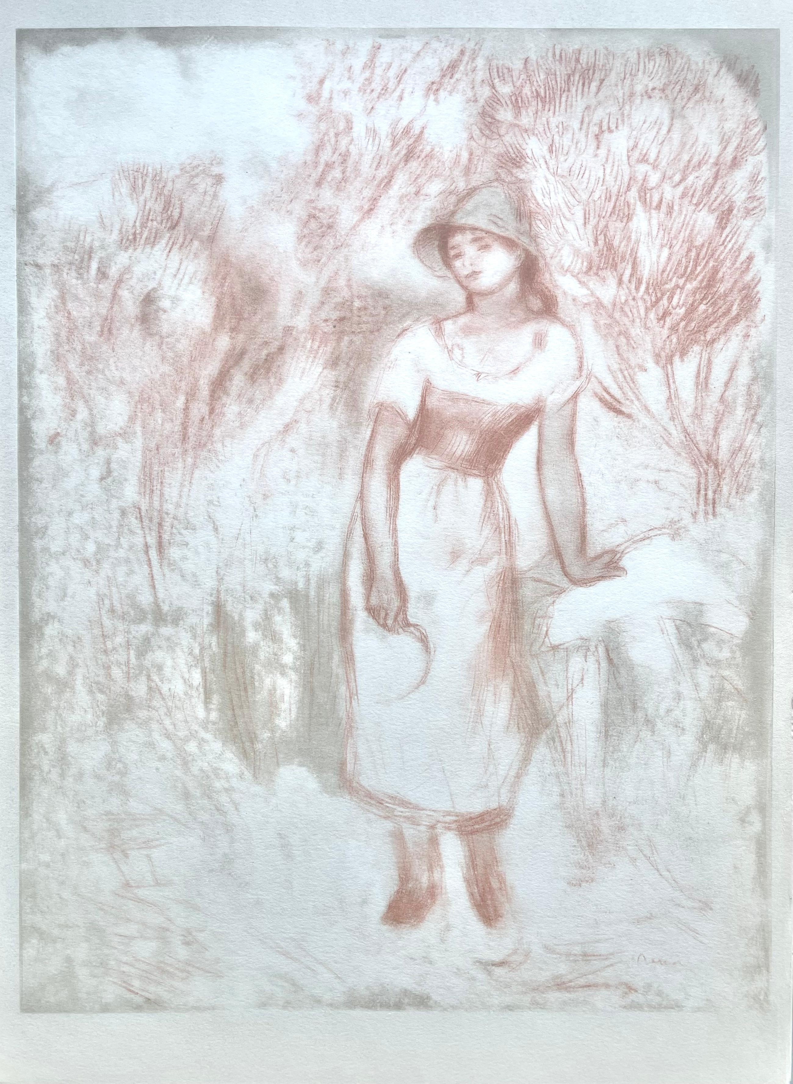 Support : Lithographie et pochoir sur papier vélin d'Arches Johannot
Année : 1948
Taille du papier : 15 x 10.75 pouces
Inscription : Non signé et non numéroté, tel que publié
Notes : D'après l'in-folio, Seize Aquarelles et Sanguines de Renoir, 1948.