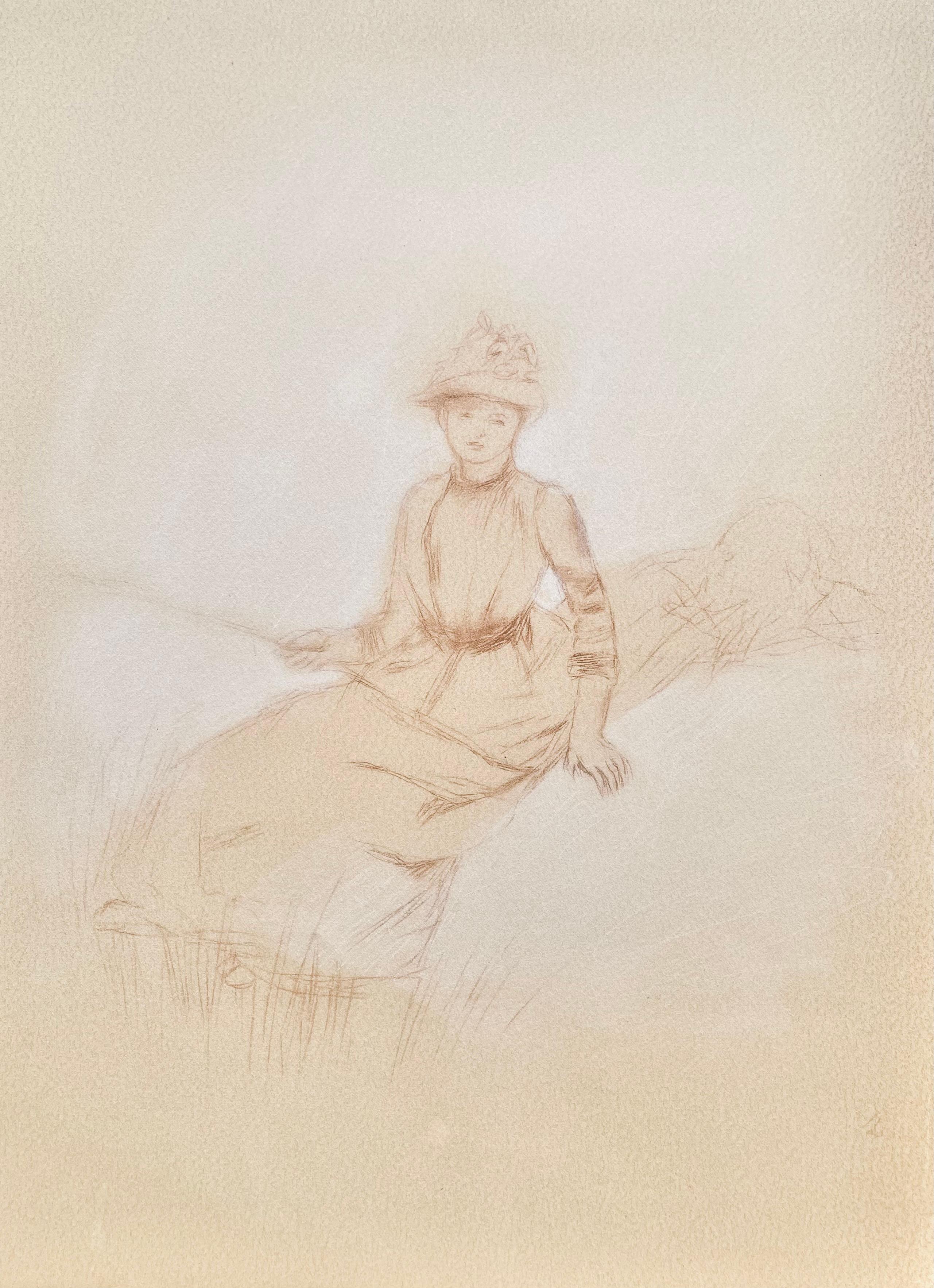Renoir, La pêche à la ligne, Seize Aquarelles et Sanguines de Renoir (after) - Beige Figurative Print by Pierre-Auguste Renoir