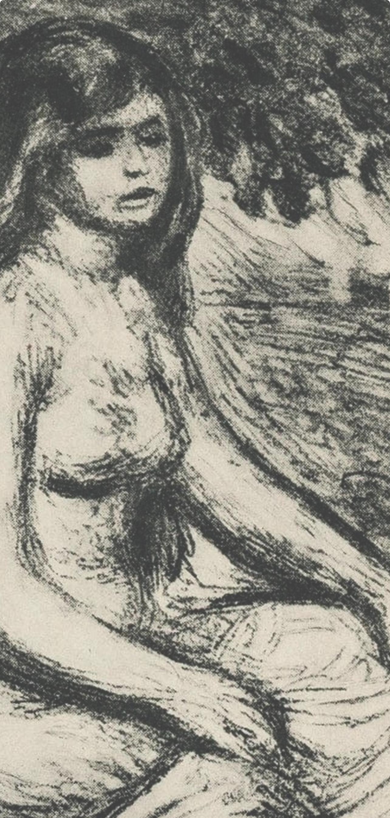 Renoir, Le chapeau épinglé et La baigneuse, Les Lithographies de Renoir (after) - Beige Landscape Print by Pierre-Auguste Renoir