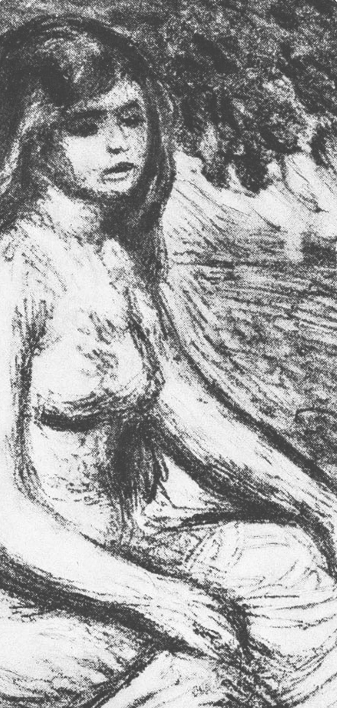 Renoir (tariff free*), Le chapeau épinglé et La baigneuse (after) - Beige Figurative Print by Pierre-Auguste Renoir