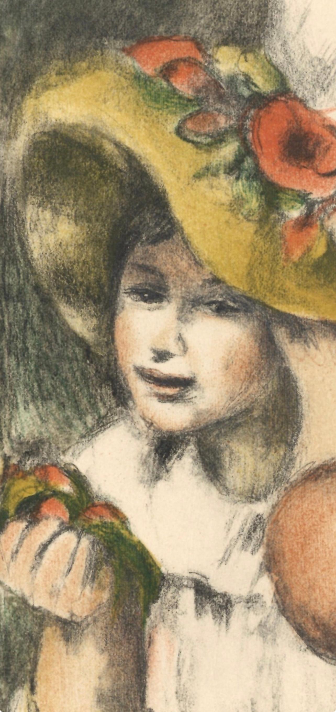 Renoir, Le chapeau épinglé, état en couleur, Les Lithographies de Renoir (nach) (Beige), Landscape Print, von Pierre-Auguste Renoir