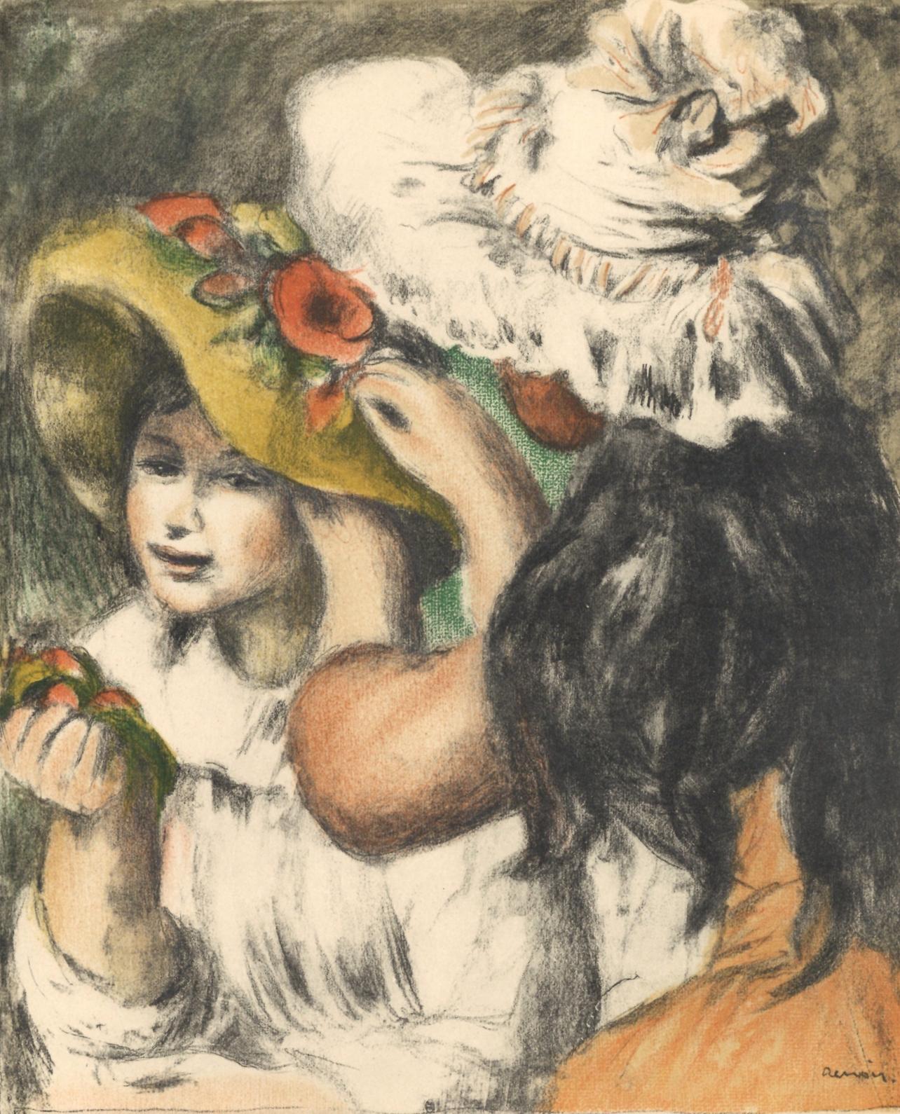 Pierre-Auguste Renoir Landscape Print – Renoir, Le chapeau épinglé, état en couleur, Les Lithographies de Renoir (nach)