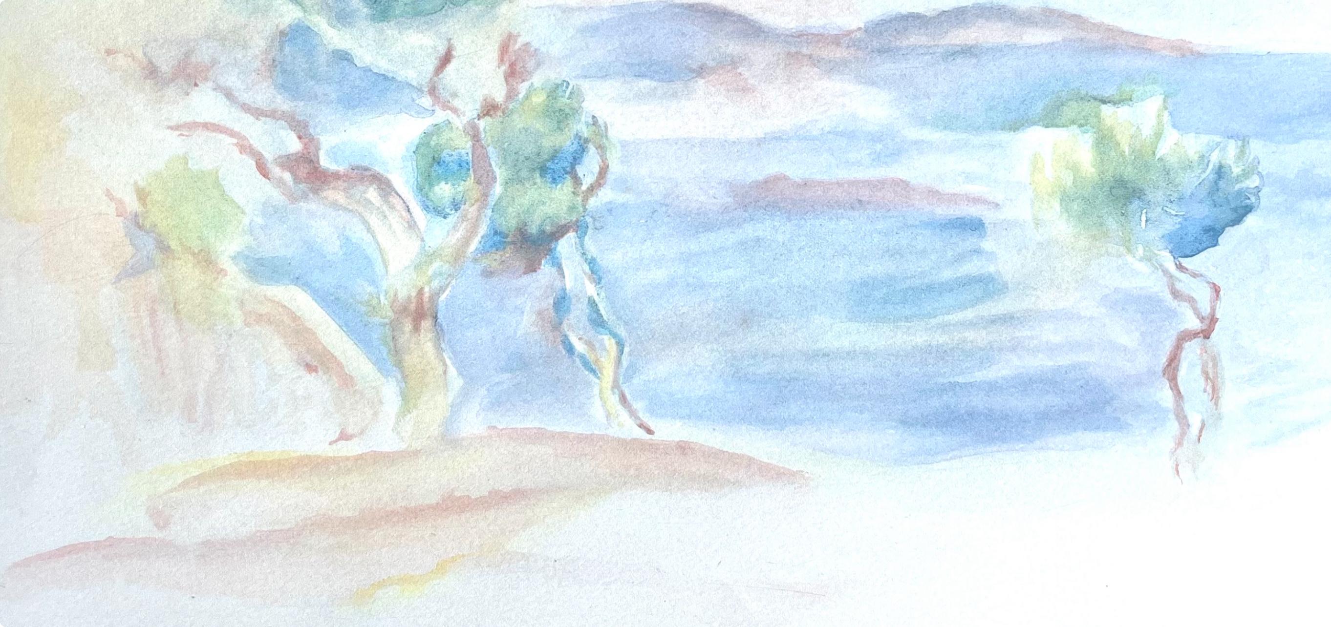 Renoir, L'Estaque, Seize Aquarelles et Sanguines de Renoir (después de) - Landscape Print Azul de Pierre-Auguste Renoir