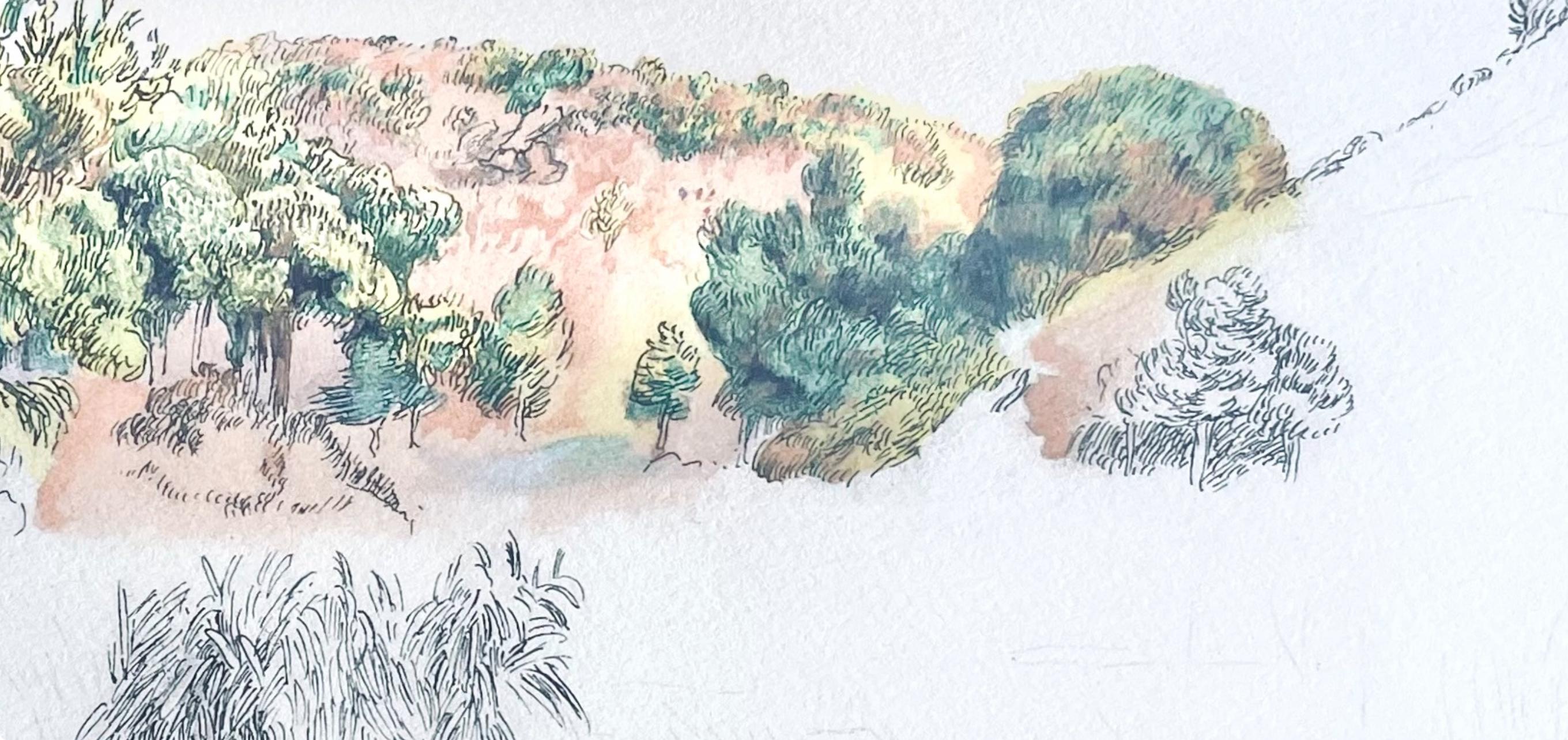 Renoir, Paysage, Seize Aquarelles et Sanguines de Renoir (después de) - Figurative Print Gris de Pierre-Auguste Renoir