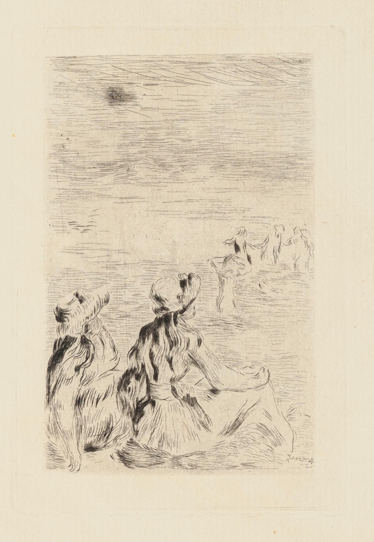 Pierre-Auguste Renoir Figurative Print - Sur la Plage, à Berneval - Etching and Drypoint by P.A. Renoir -  1921 