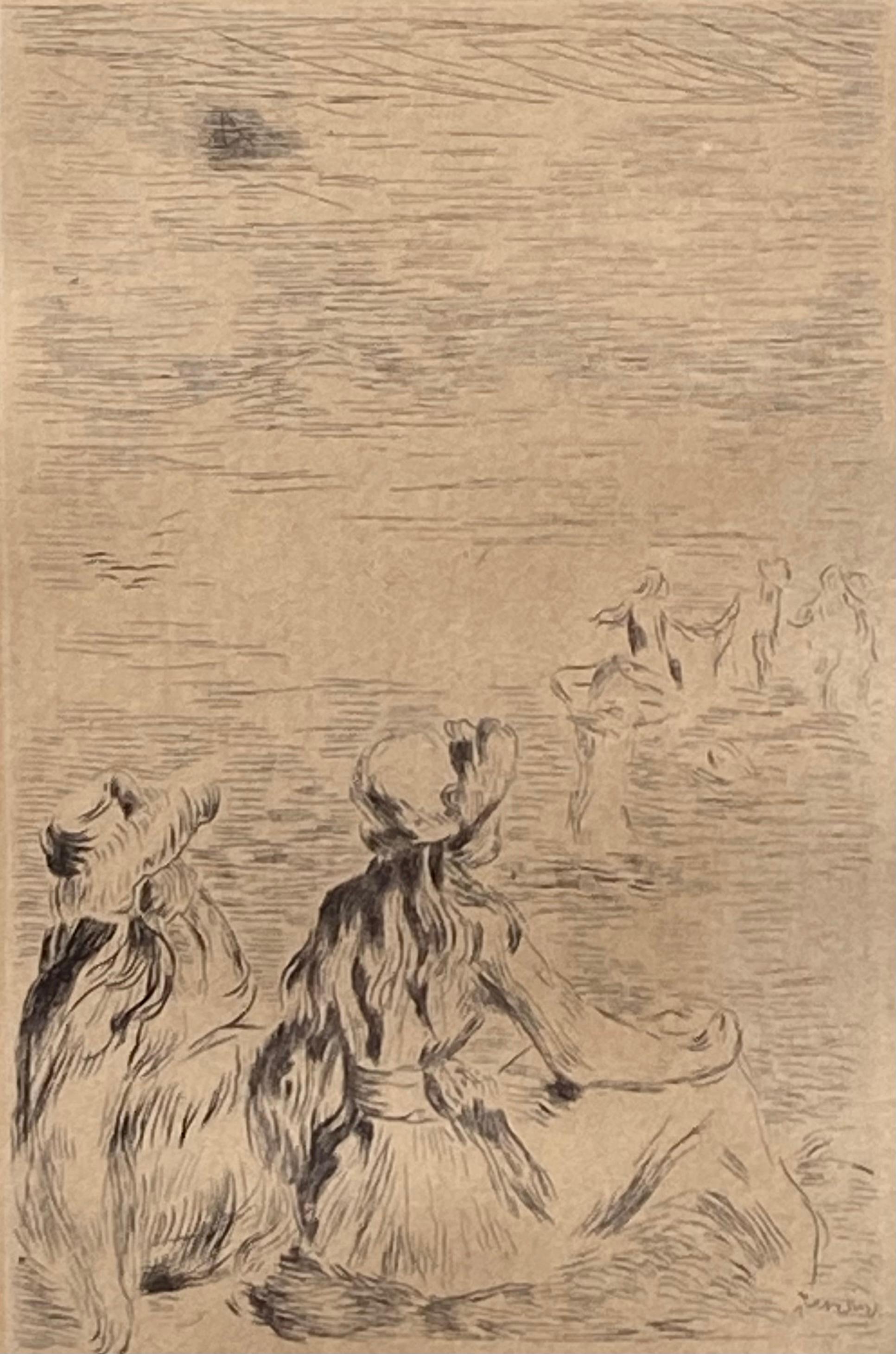 Pierre-Auguste Renoir Figurative Print - "Sur la Plage a Berneval"
