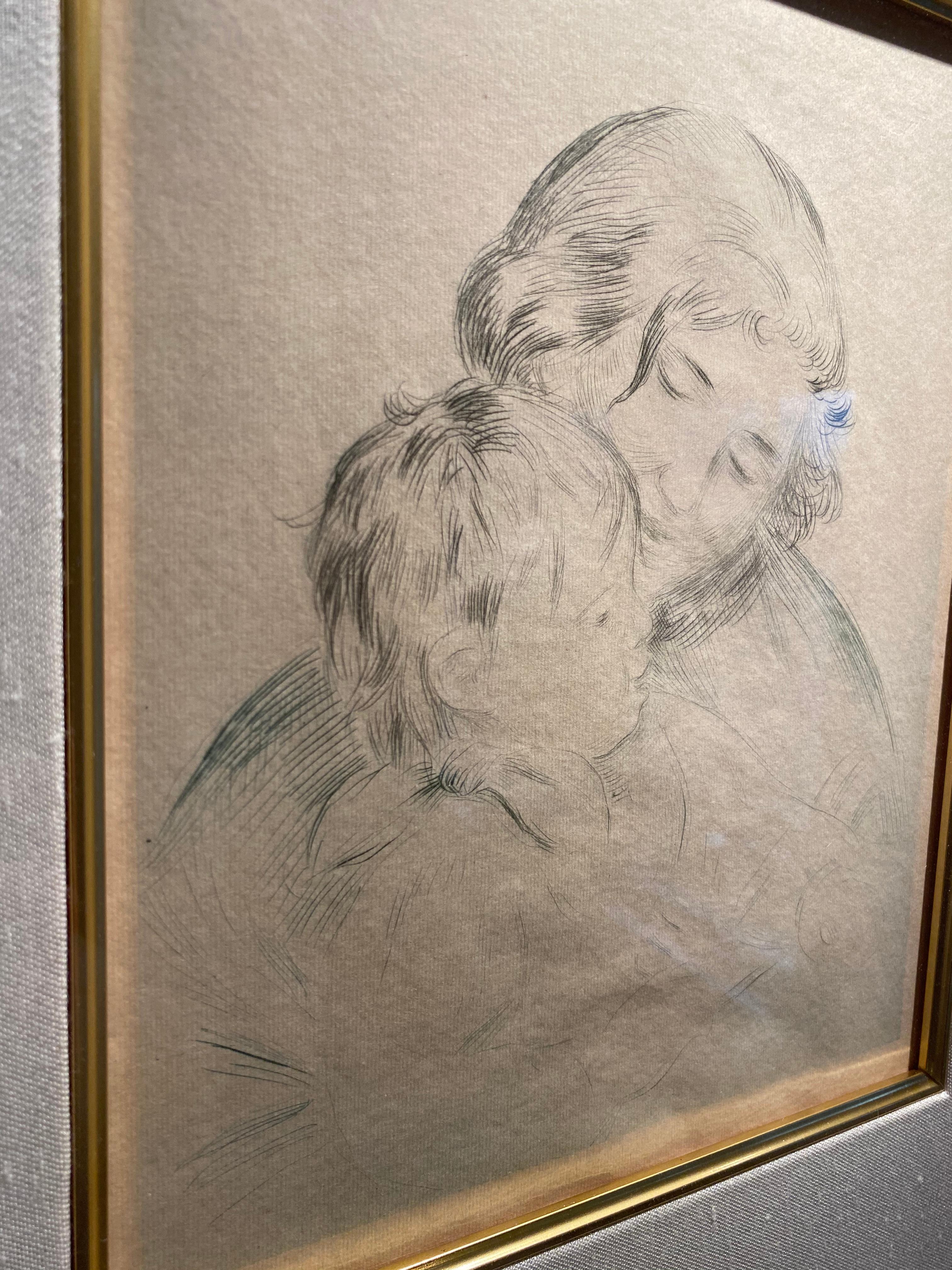 RENOIR:: PIERRE AUGUSTE 
(1841 -1919) 
Une Mre et un enfant (Jean Renoir) 
Mère et enfant 

Delteil 10:: Stella 10 
Couleur pointe sèche:: 1896 
Proof en plus de l'édition numérotée de 100 impressions 
Publié dans l'Album des peintres-graveurs ;