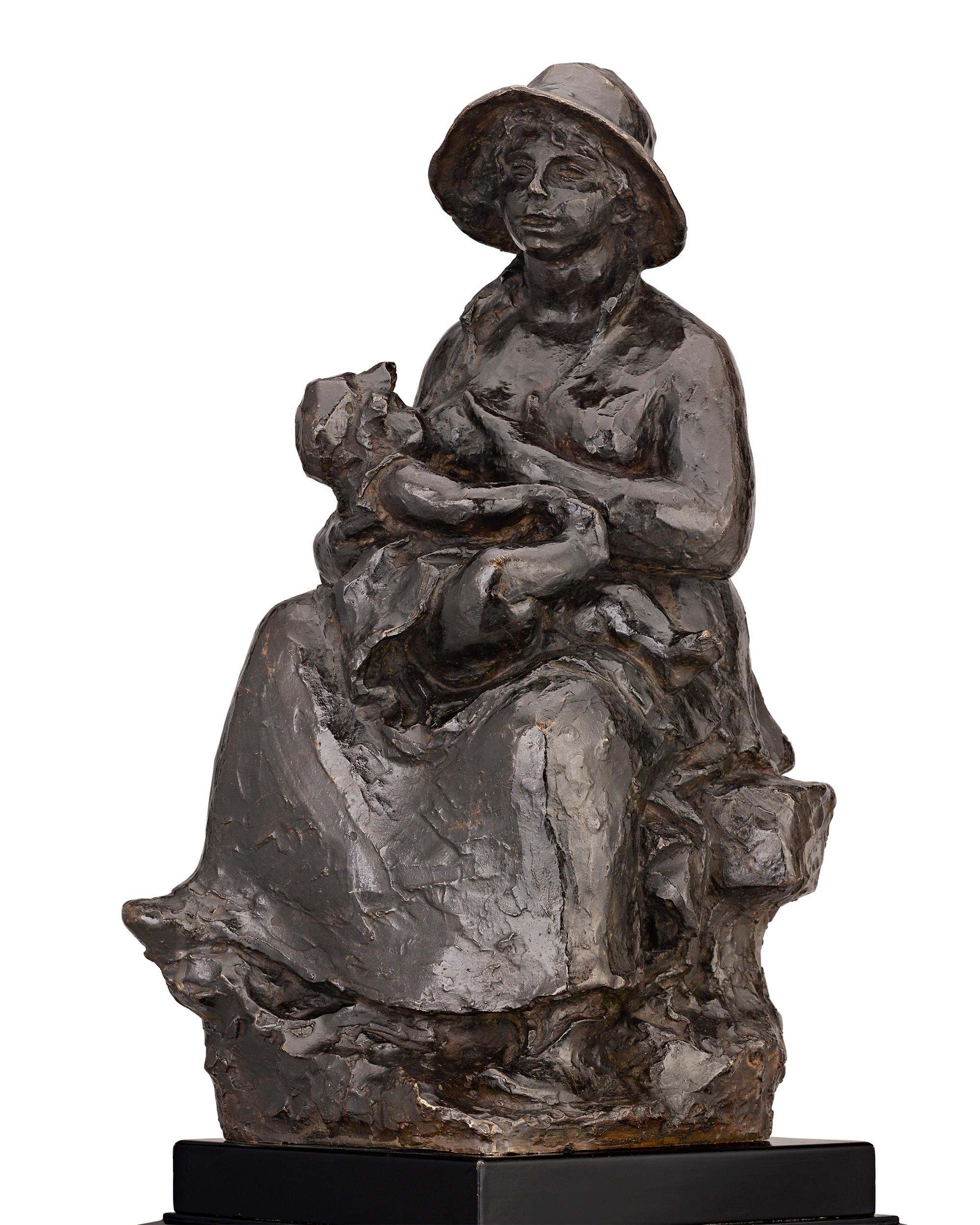 La Maternité - Gold Figurative Sculpture by Pierre-Auguste Renoir