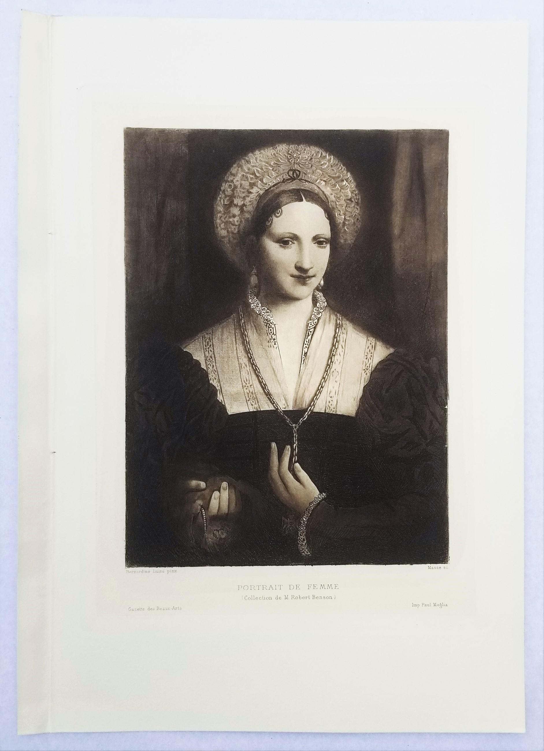 Portrait de Femme (Portrait of a Woman) /// Old Masters Italian Romantic Queen - Black Portrait Print by Pierre Augustin Massé