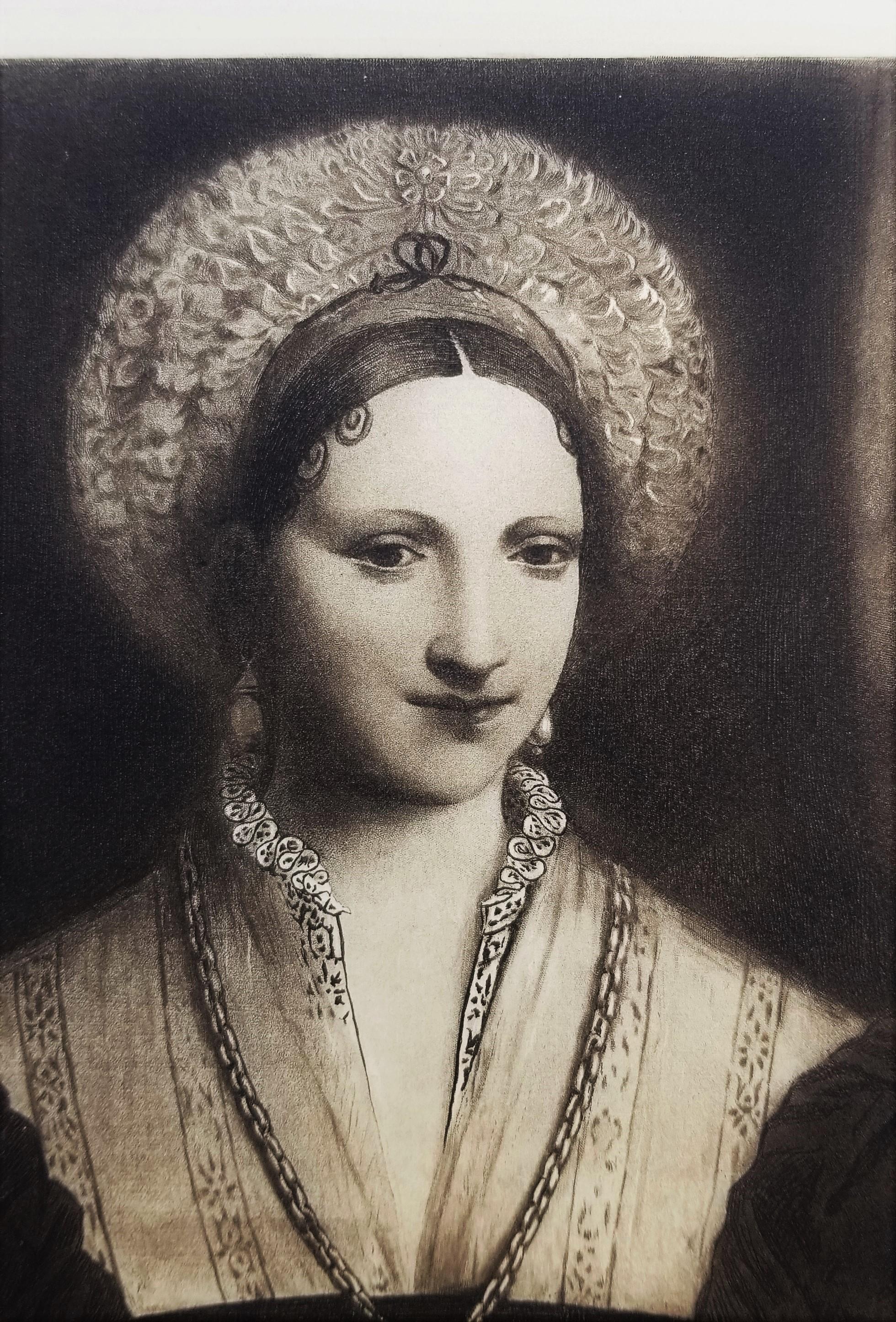 Portrait de Femme /// Anciens Maîtres romantiques italiens Reine - Noir Portrait Print par Pierre Augustin Massé