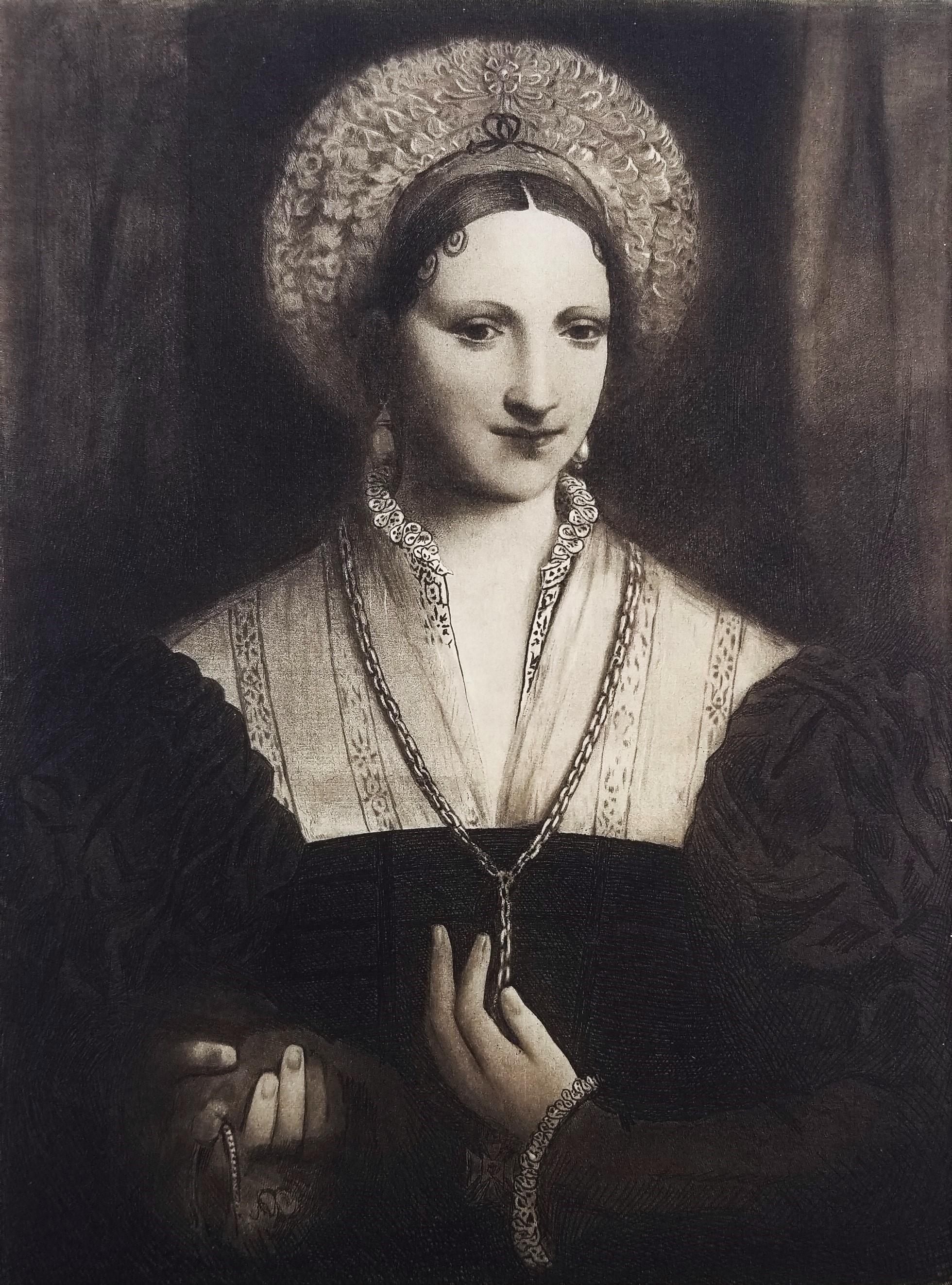 Pierre Augustin Massé Portrait Print - Portrait de Femme (Portrait of a Woman) /// Old Masters Italian Romantic Queen