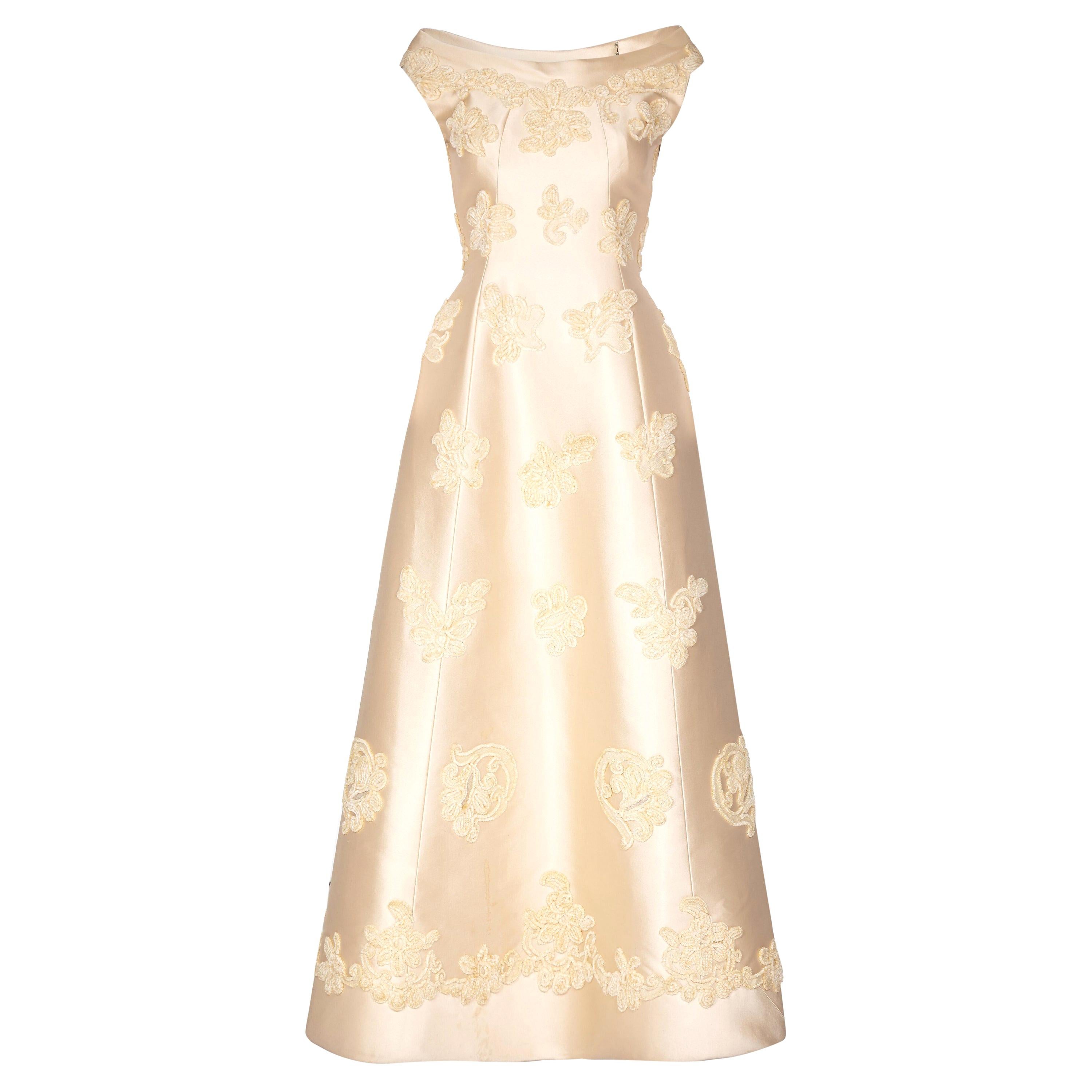 Pierre Balmain 1960s Haute Couture Ivory Silk Gazar Bridal Dress