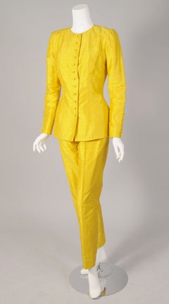 Pierre Balmain 1970's Numbered Haute Couture Yellow Silk Tunic & Pants