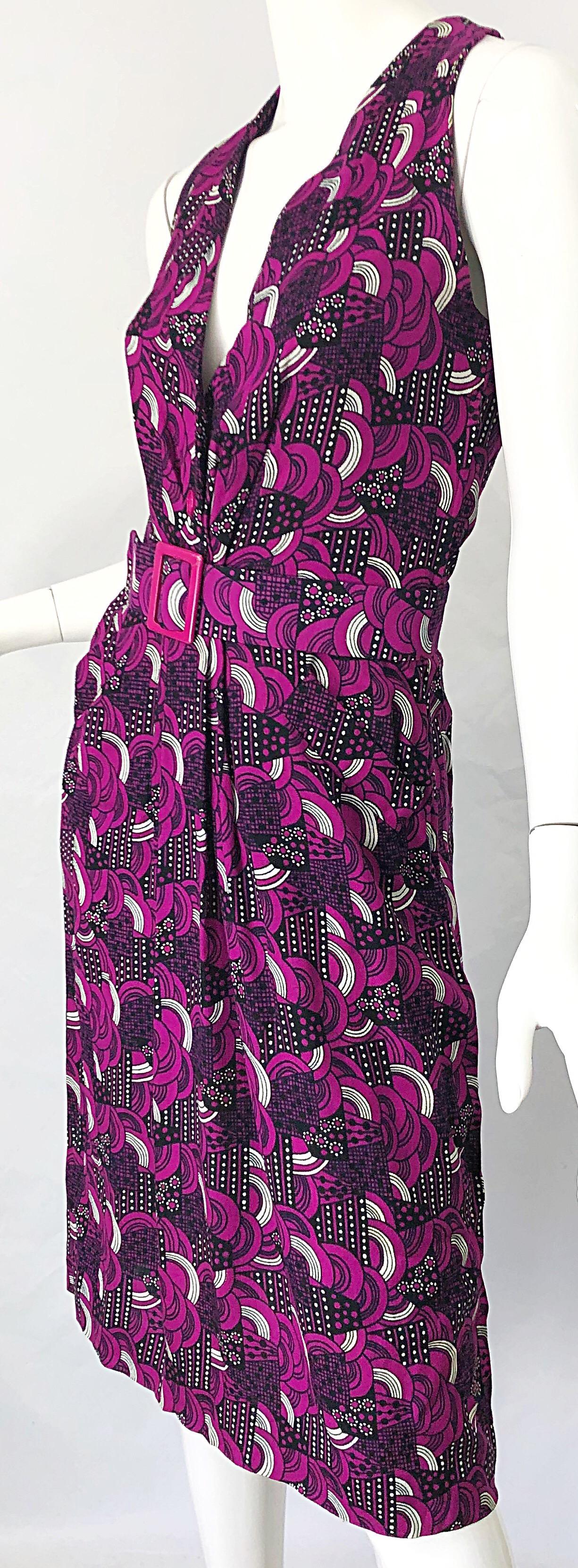 Pierre Balmain 1980s Pink Abstract Flower Geometric Silk Linen Vintage 80s Dress For Sale 5