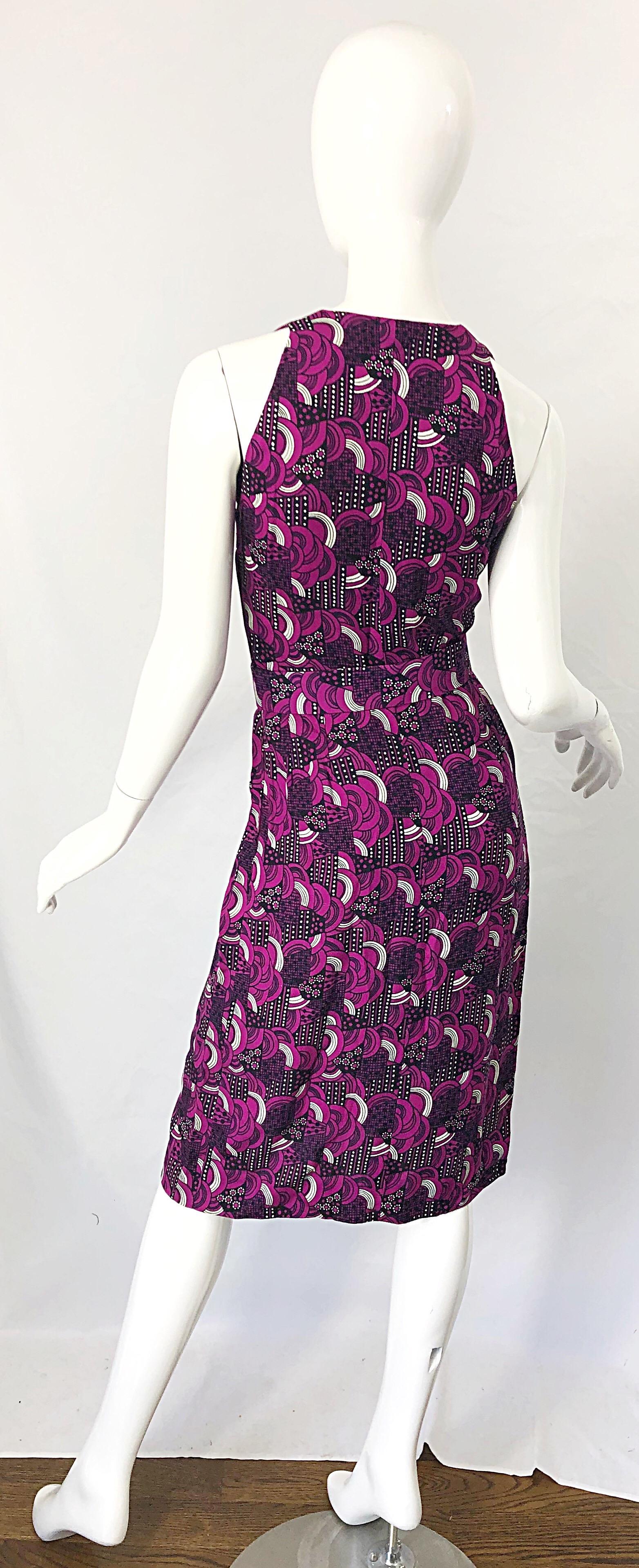 Pierre Balmain 1980s Pink Abstract Flower Geometric Silk Linen Vintage 80s Dress For Sale 6