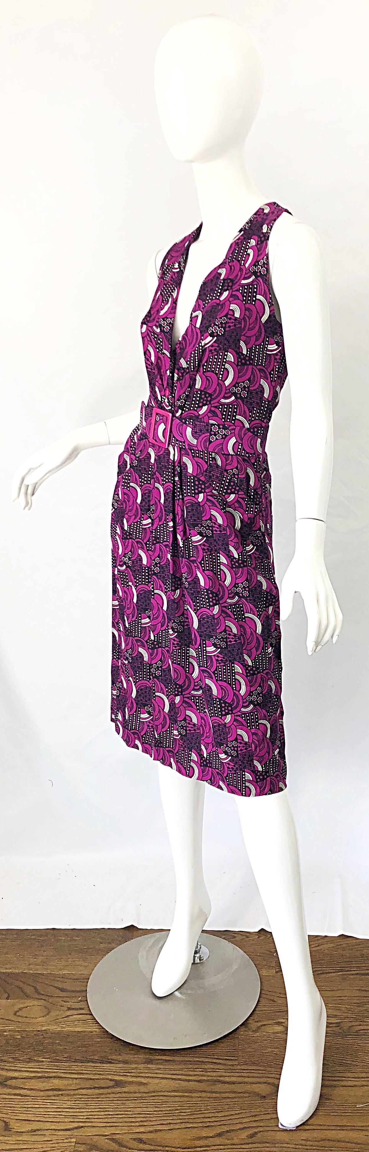 Pierre Balmain 1980s Pink Abstract Flower Geometric Silk Linen Vintage 80s Dress For Sale 7