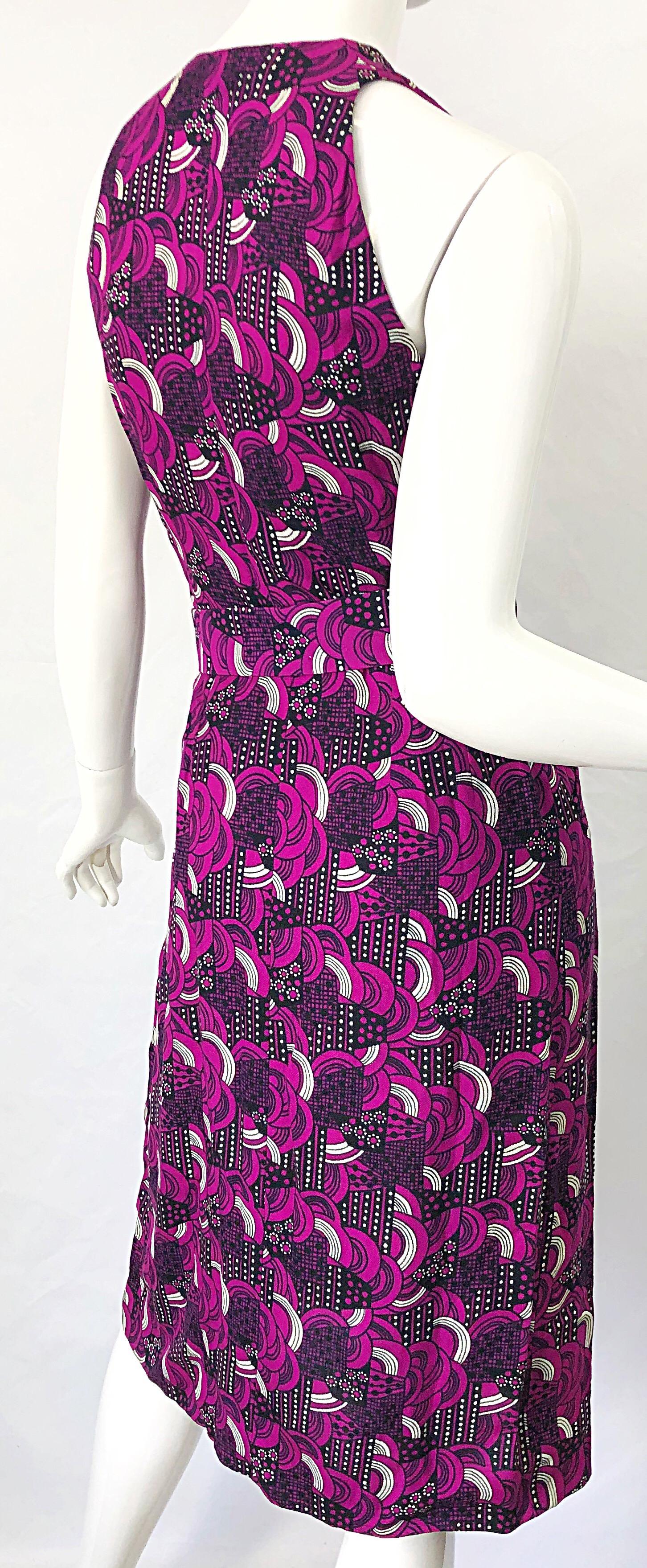 Pierre Balmain 1980s Pink Abstract Flower Geometric Silk Linen Vintage 80s Dress For Sale 9