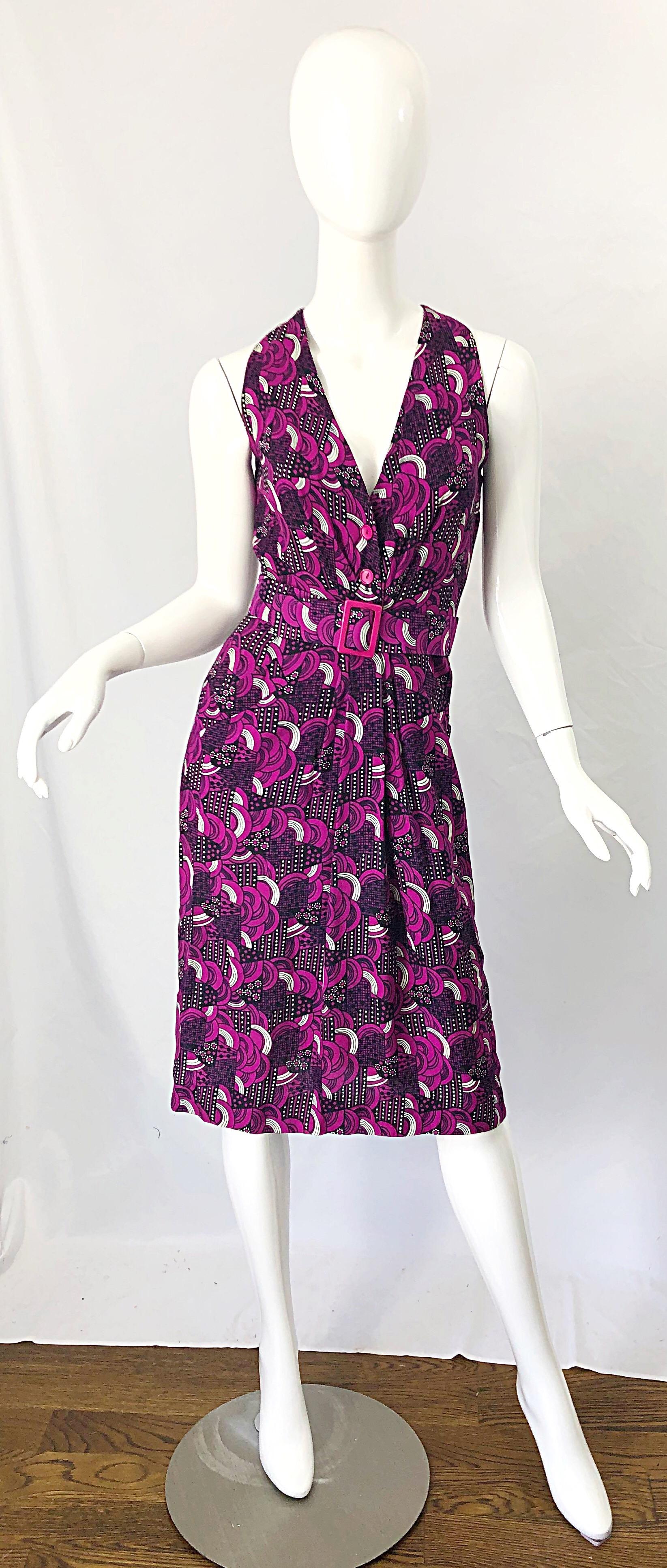Pierre Balmain 1980s Pink Abstract Flower Geometric Silk Linen Vintage 80s Dress For Sale 10