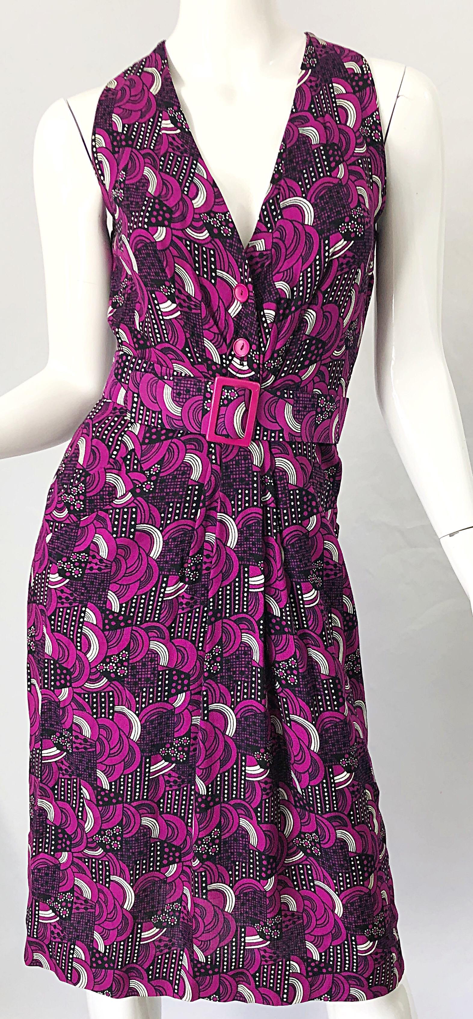 Pierre Balmain: geometrisches Vintage-Kleid aus Seide und Leinen in Rosa mit abstrakter Blume, 1980er Jahre Damen im Angebot
