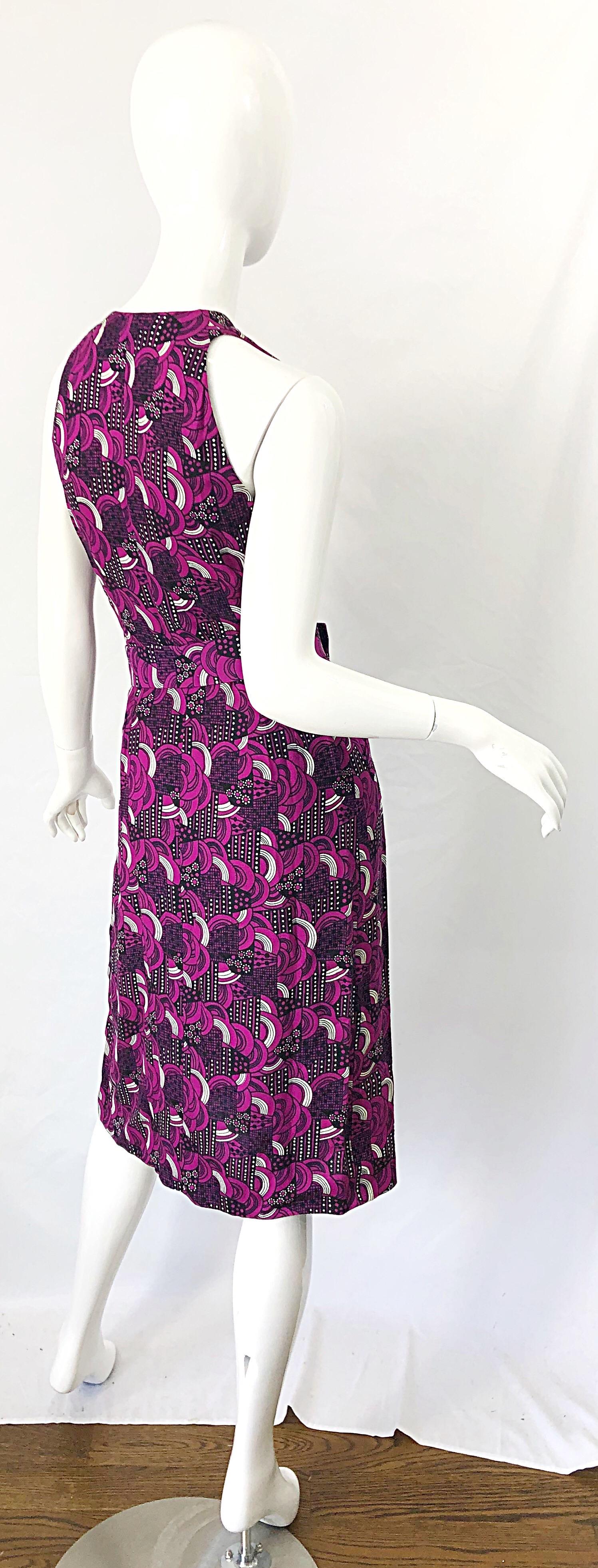 Pierre Balmain 1980s Pink Abstract Flower Geometric Silk Linen Vintage 80s Dress For Sale 2