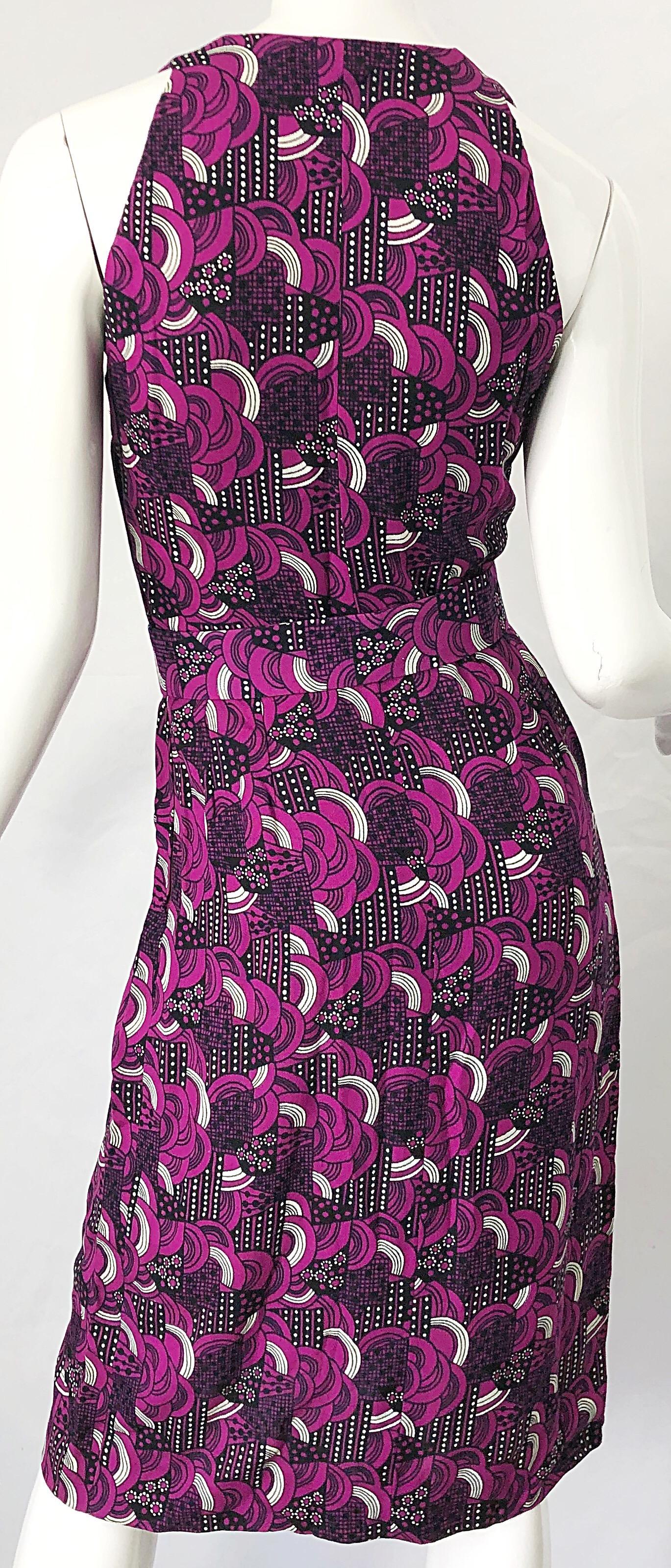 Pierre Balmain 1980s Pink Abstract Flower Geometric Silk Linen Vintage 80s Dress For Sale 4