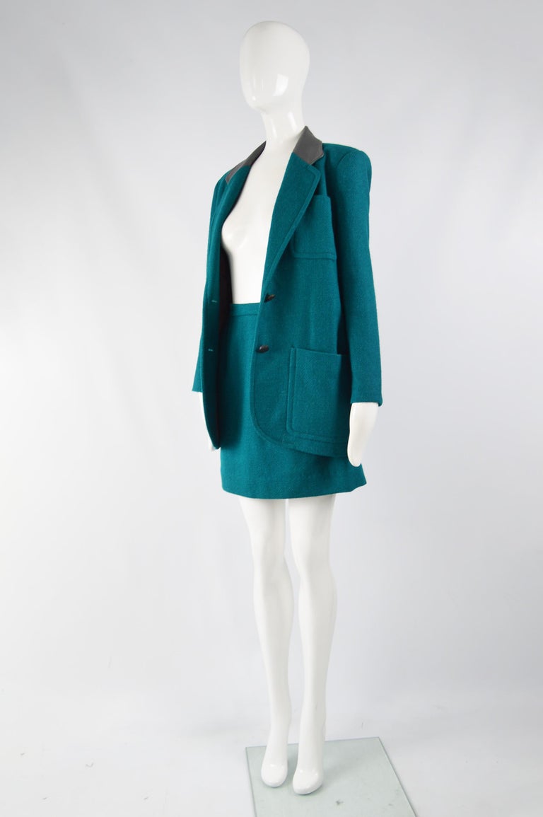 Pierre Balmain 1980s Vintage Wool Blazer Jacket and Mini Skirt Suit For  Sale at 1stDibs