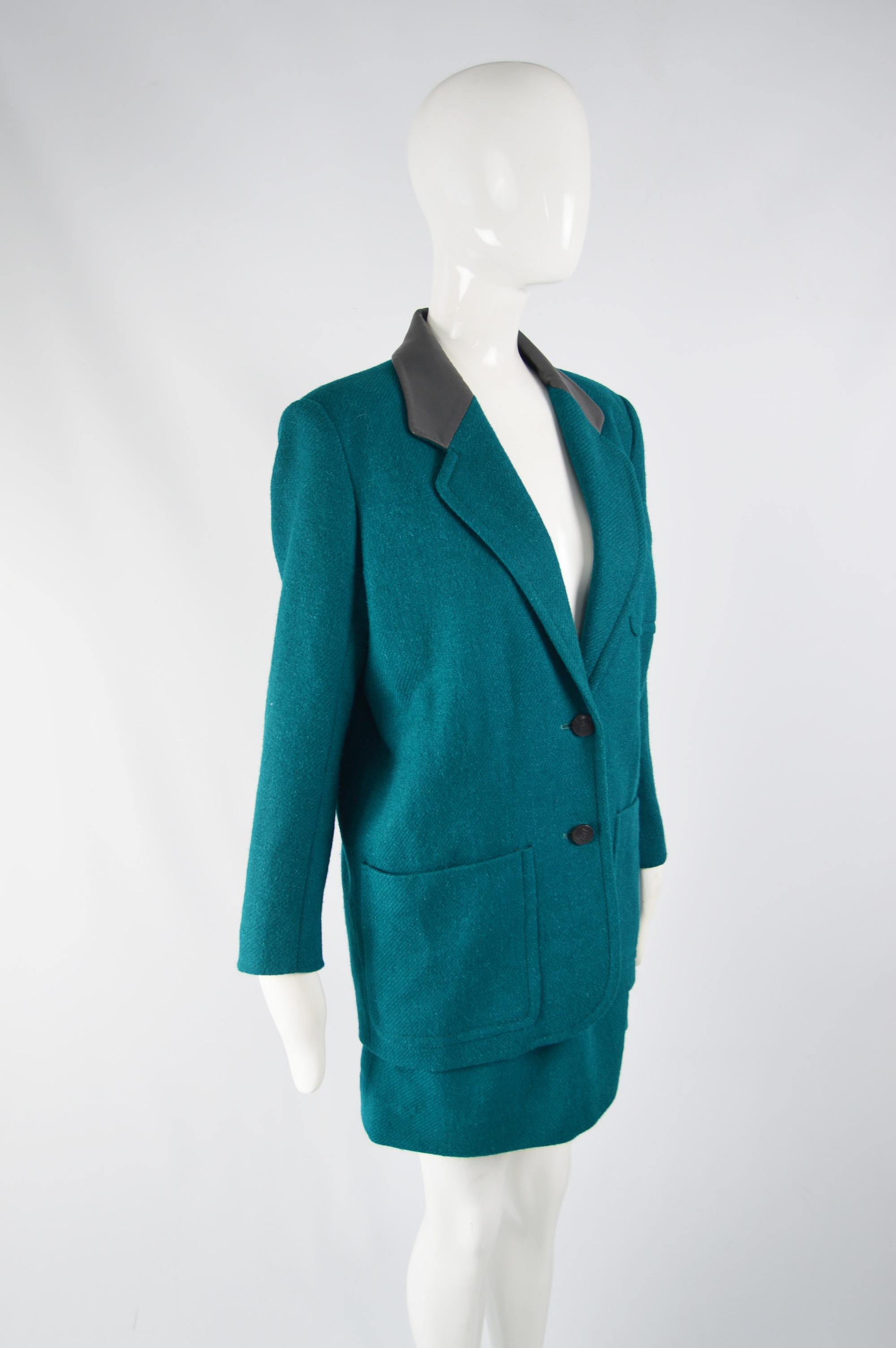 Pierre Balmain 1980s Vintage Wool Blazer Jacket & Mini Skirt Suit In Excellent Condition In Doncaster, South Yorkshire