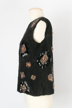 Pierre Balmain Beaded Black Silk Sleeveless Top