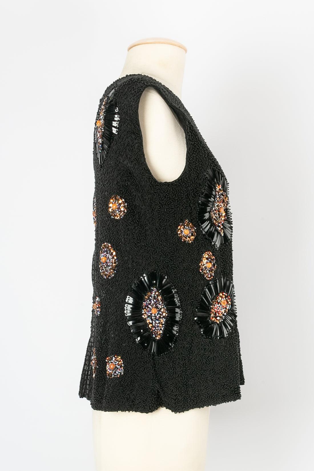Women's Pierre Balmain Beaded Black Silk Sleeveless Top For Sale