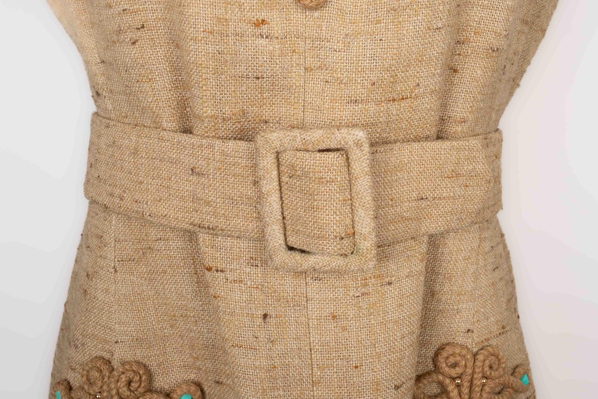 Vestito in tela di lino beige di Pierre Balmain in vendita 1