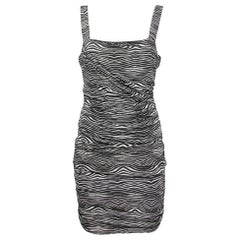 Pierre Balmain Black and White Stretch Zebra Print Draped Jersey Mini Dress L