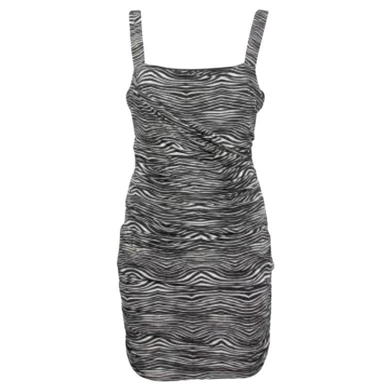Pierre Balmain - Mini robe drapée en jersey extensible noire et blanche à imprimé zébré L