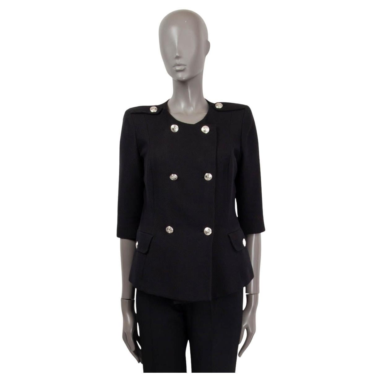 PIERRE BALMAIN black cotton DOUBLE BREASTED SHORT SLEEVE Blazer Jacket 38 S For Sale