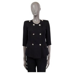 PIERRE BALMAIN - Blazer à manches courtes en coton noir, à double épaisseur, 38 S