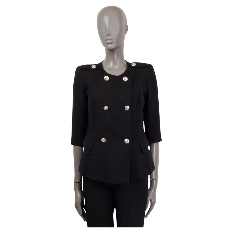 PIERRE BALMAIN black cotton DOUBLE BREASTED SHORT SLEEVE Blazer Jacket 38 S  For Sale at 1stDibs