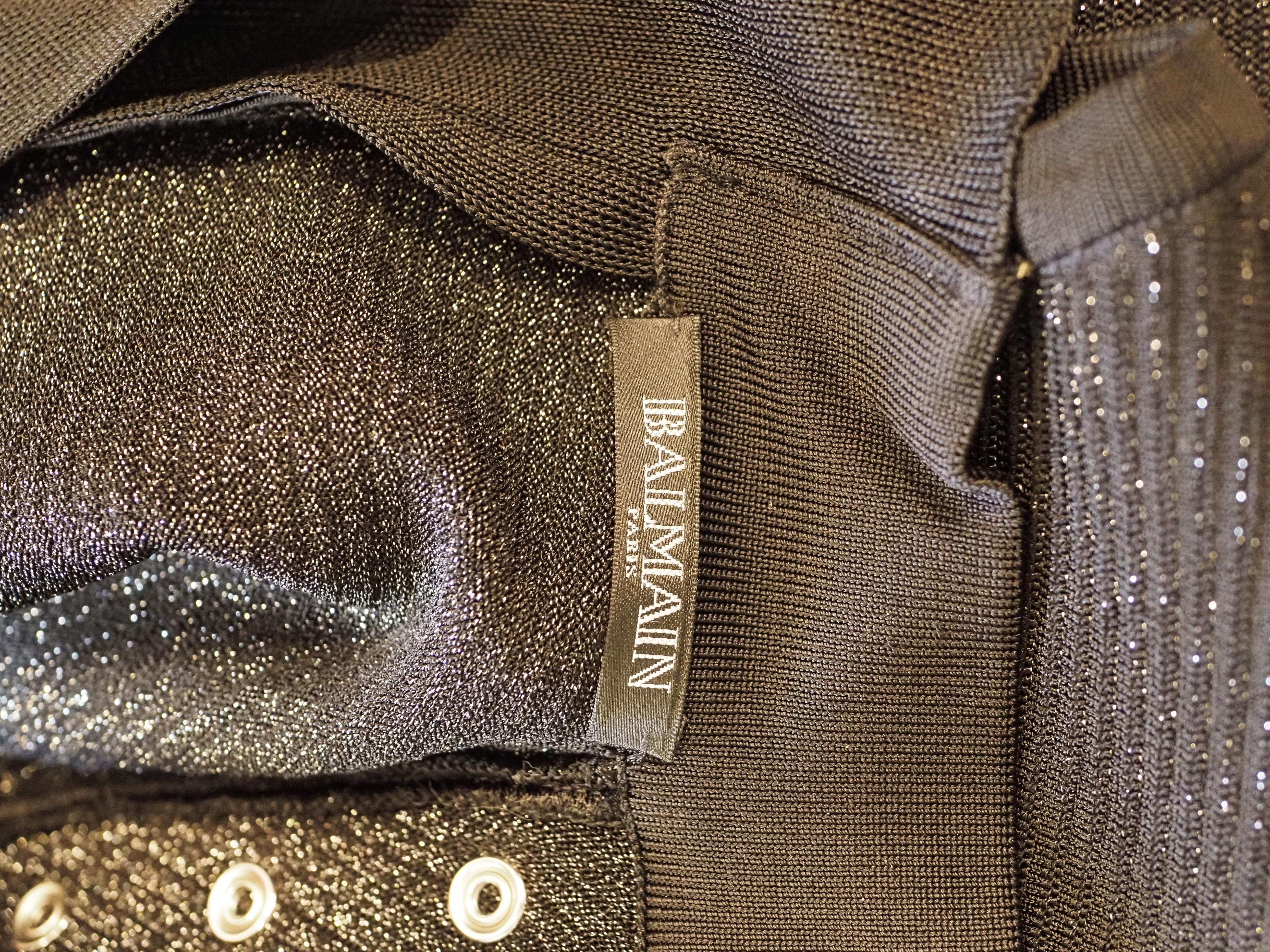 Pierre Balmain black glitter silver hardware dress 7