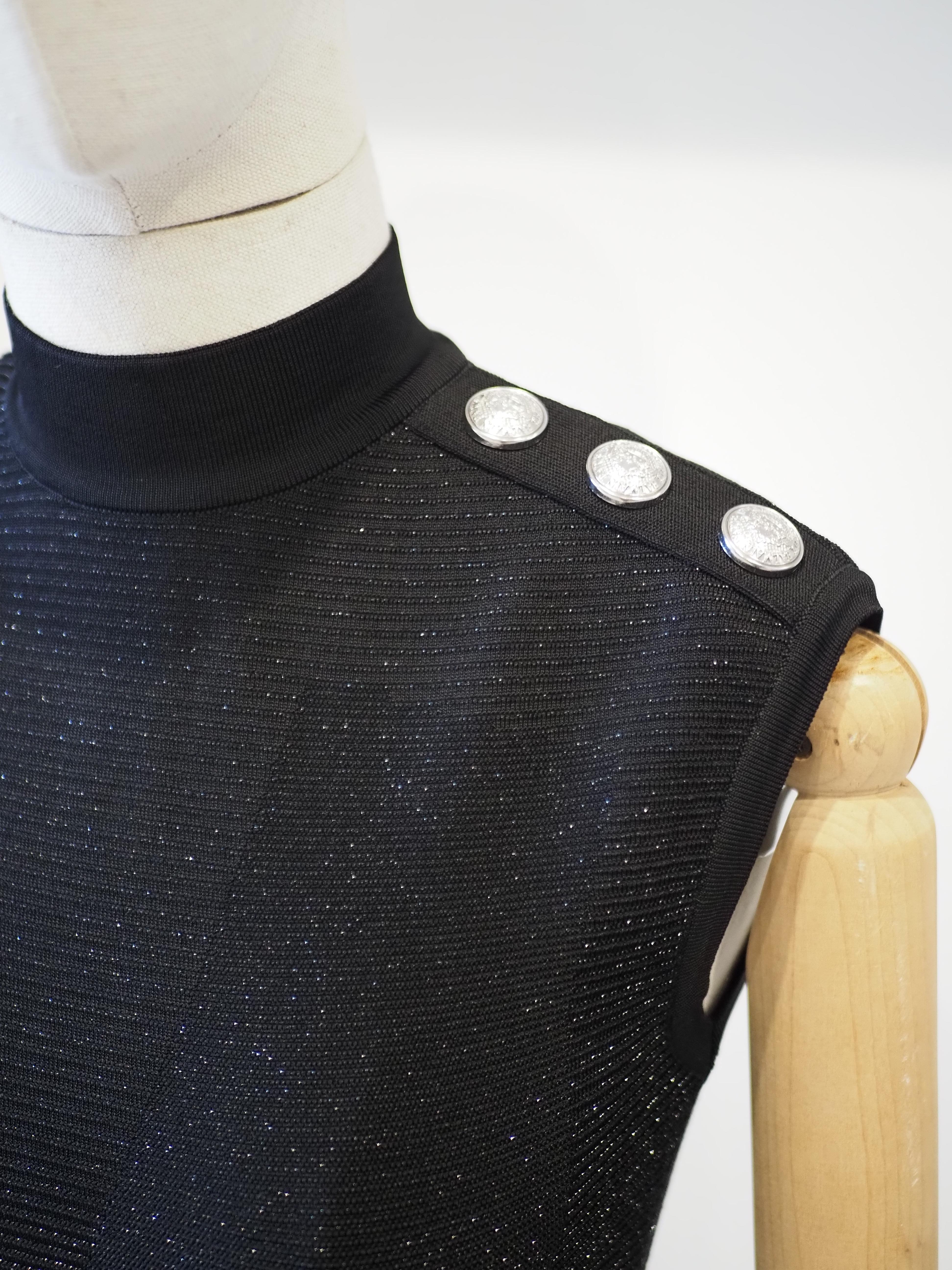 Pierre Balmain black glitter silver hardware dress In Excellent Condition In Capri, IT