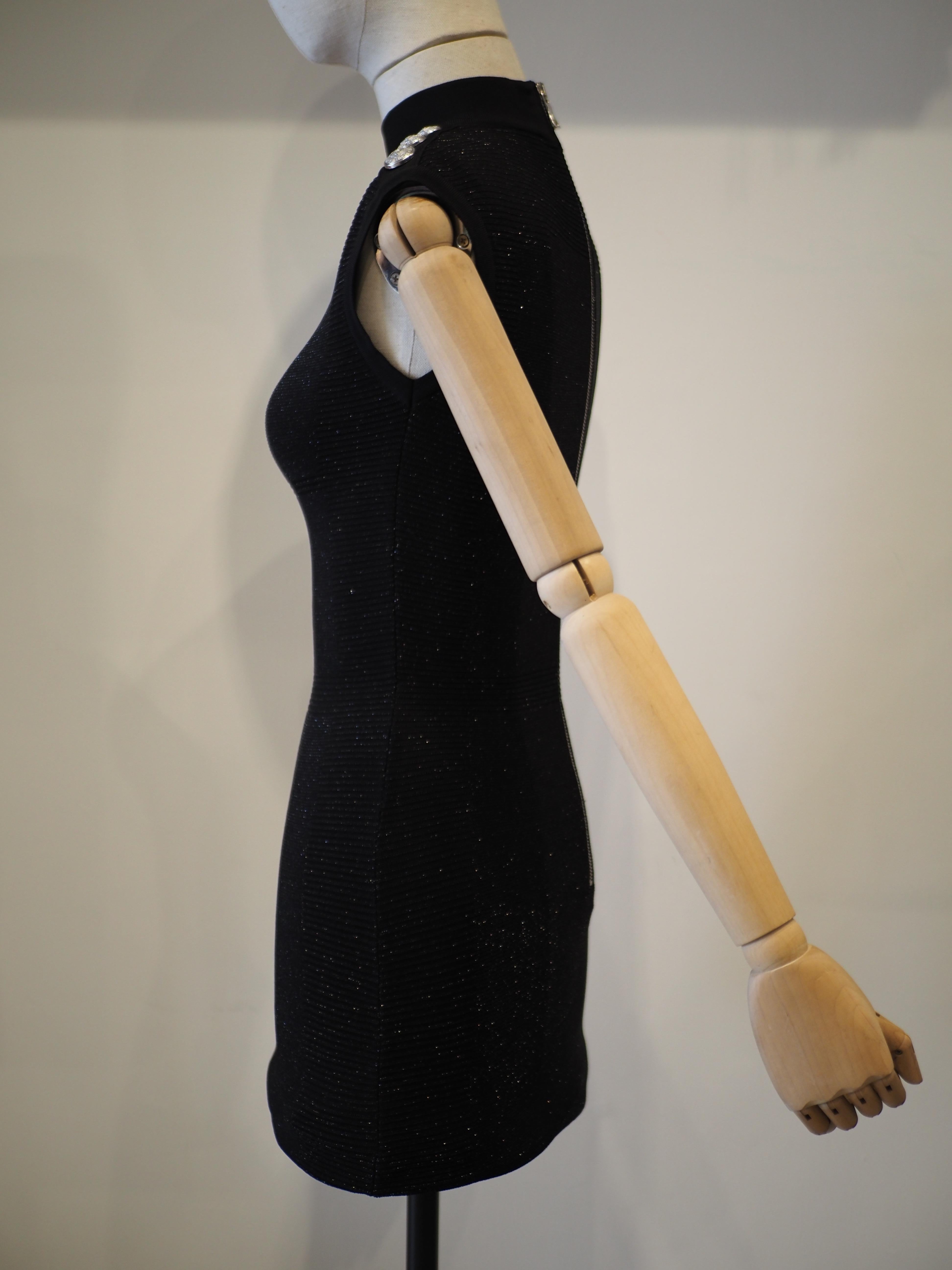 Pierre Balmain black glitter silver hardware dress 1