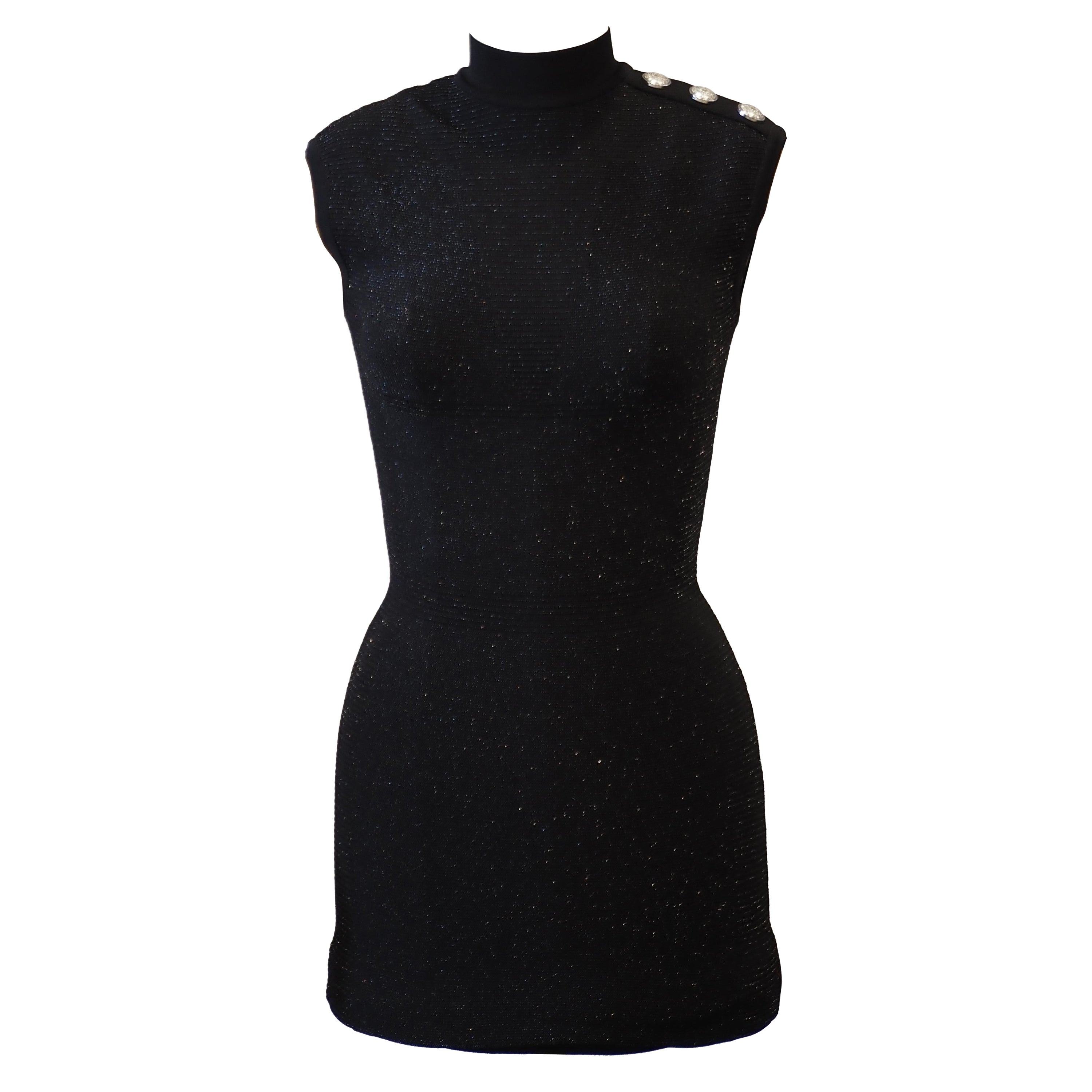 Pierre Balmain black glitter silver hardware dress