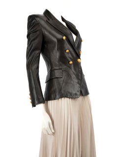 Pierre Balmain Black Leather Double Breasted Button Blazer Size S