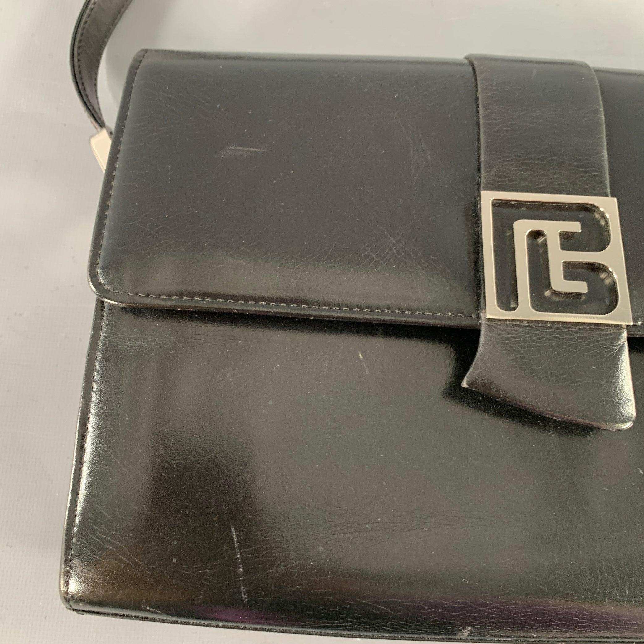 PIERRE BALMAIN Bolso bandolera de cuero negro plateado en venta 5