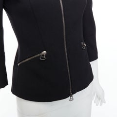 PIERRE BALMAIN black virgin wool blend silver zip front shoulder jacket FR38 M
