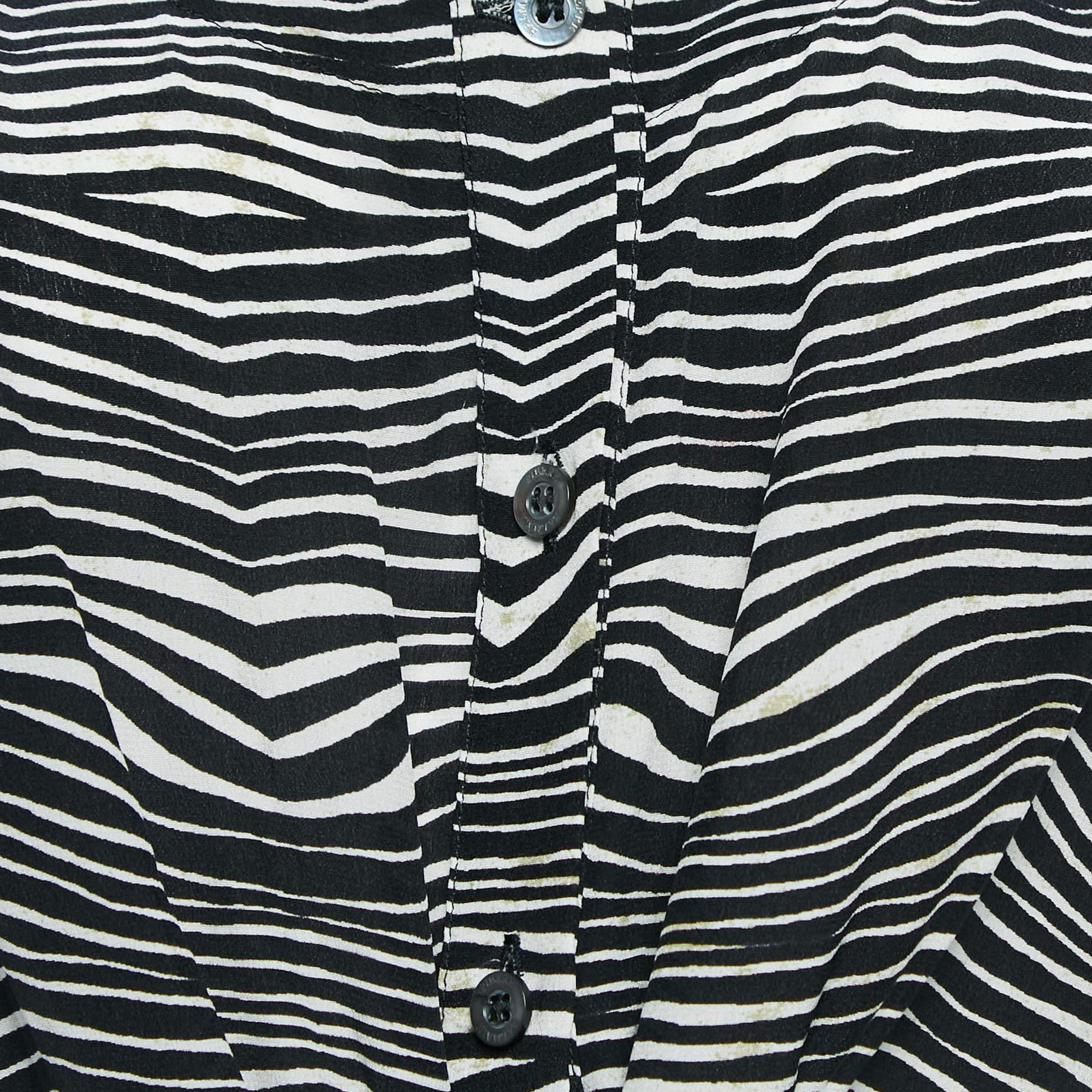 Pierre Balmain Black/White Printed Silk Waist Tie-Up Detail Mini Dress M In New Condition For Sale In Dubai, Al Qouz 2