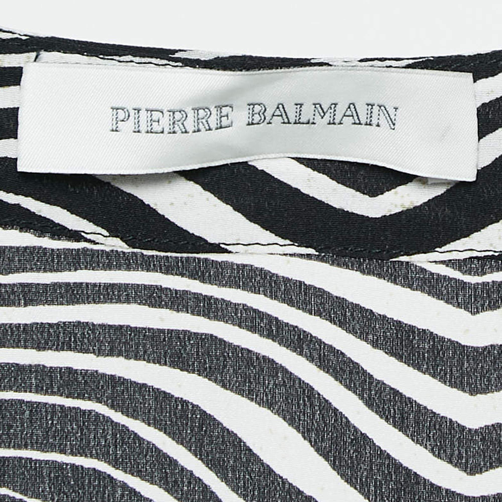 Women's Pierre Balmain Black/White Printed Silk Waist Tie-Up Detail Mini Dress M For Sale