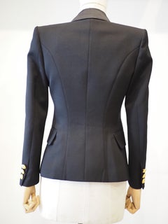 Pierre Balmain black wool silk gold buttons jacket