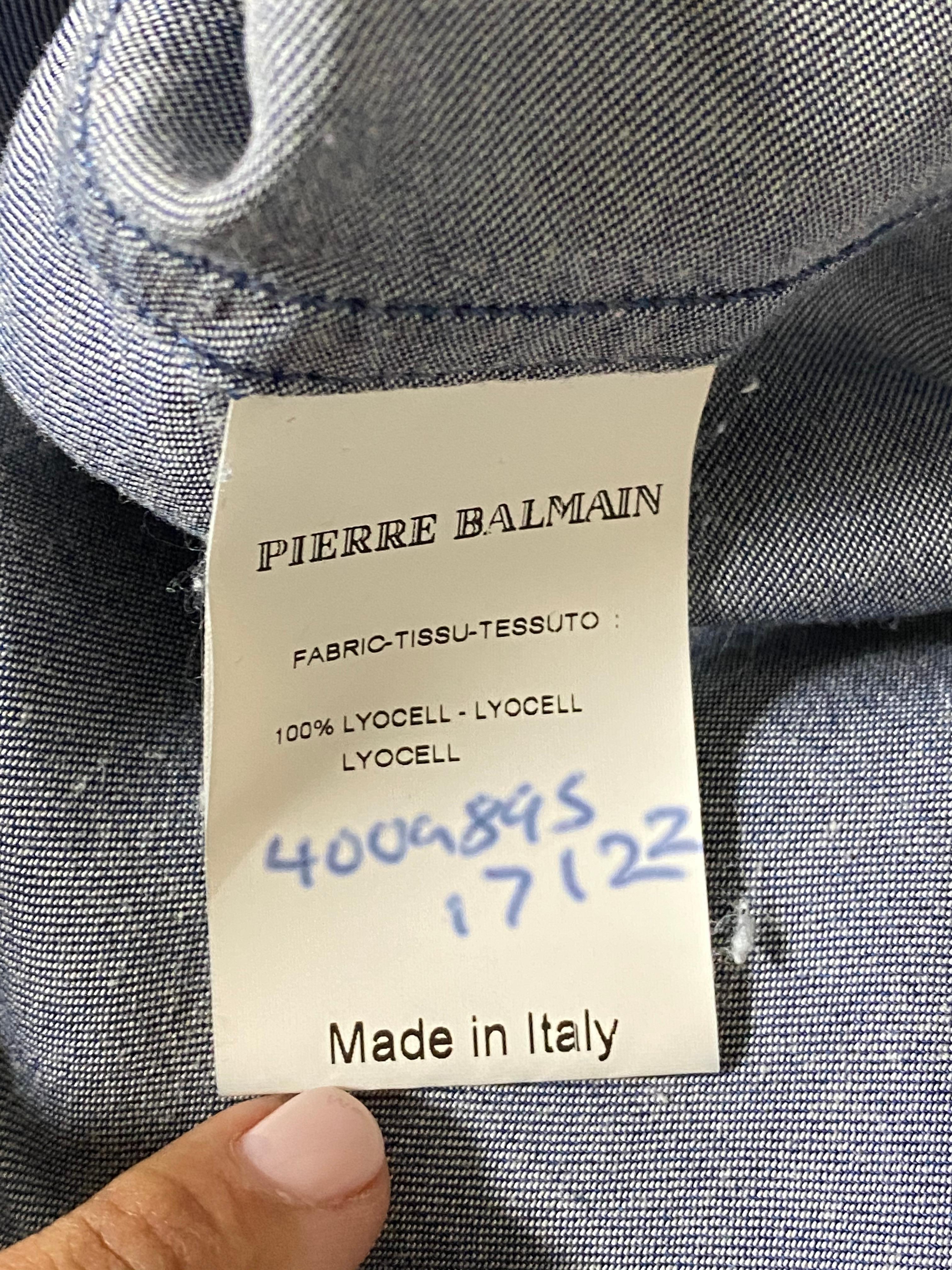 Pierre Balmain - Chemise en jean bleu, taille 40 en vente 7