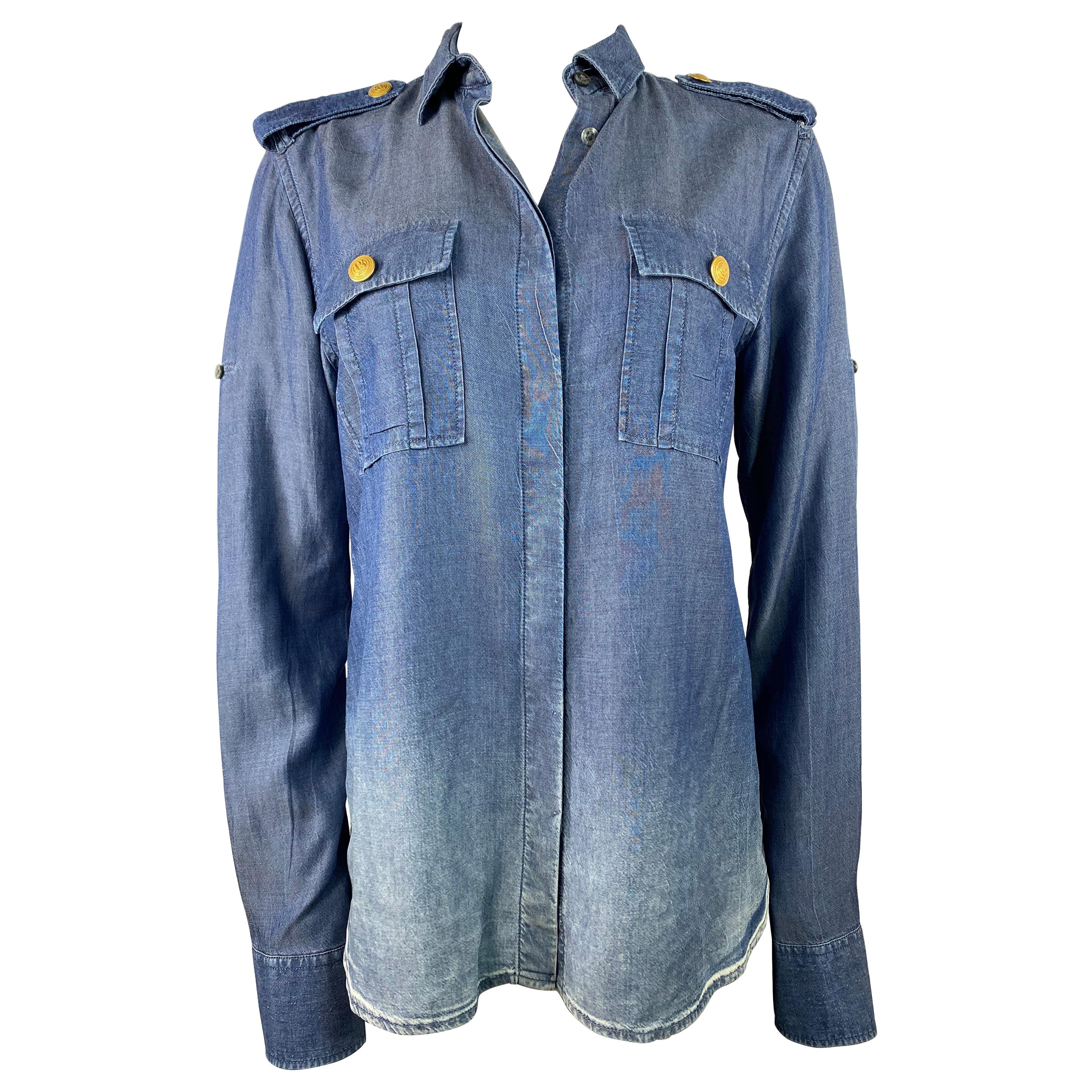 Pierre Balmain Blue Denim Shirt Size 40 For Sale