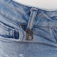 PIERRE BALMAIN blue distressed washed B logo charm hot shorts 24"