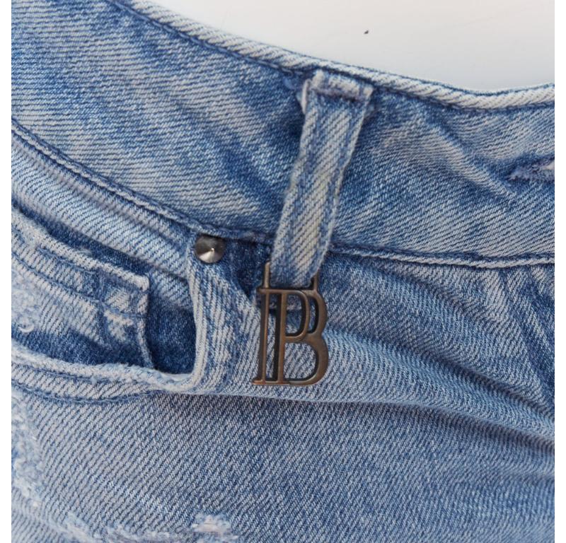 PIERRE BALMAIN blue distressed washed B logo charm hot shorts 24