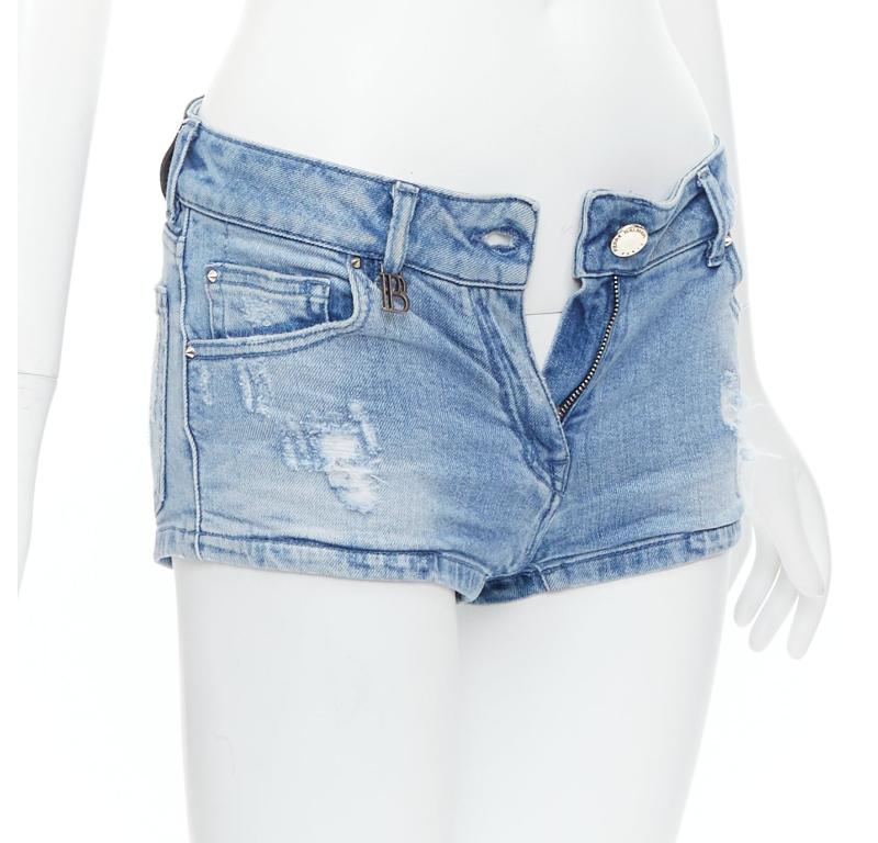 Blue PIERRE BALMAIN blue distressed washed B logo charm hot shorts 24